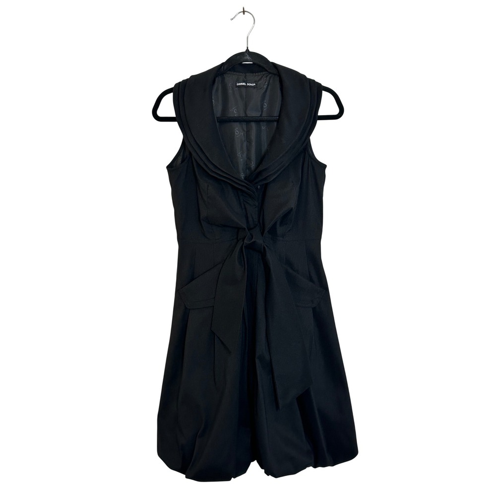 Samuel Dong Classic Bubble Hem Dress Size XS Black Sleeveless Wired Collar Party